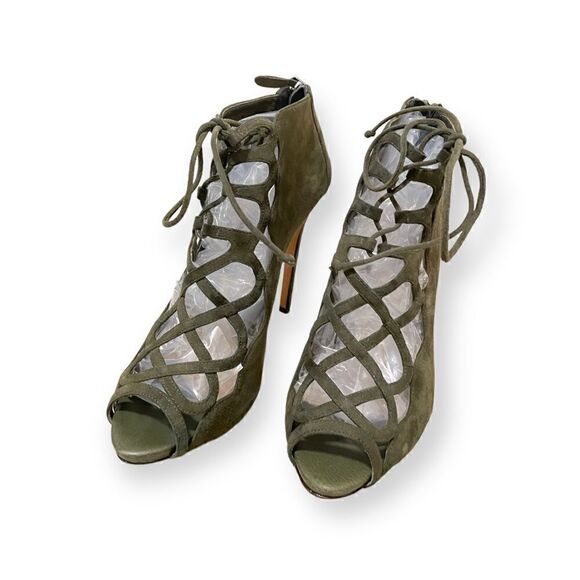 ALEXANDRE BIRMAN Olive Green Suede Cage Heels.    |Size:37.5| - Picture 8 of 12